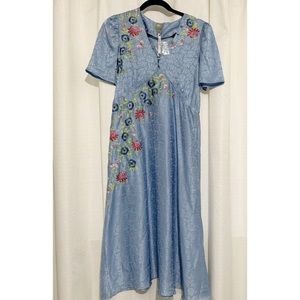Asos Blue Jacquard Embroidered Midi Tea Dress Sz 6
